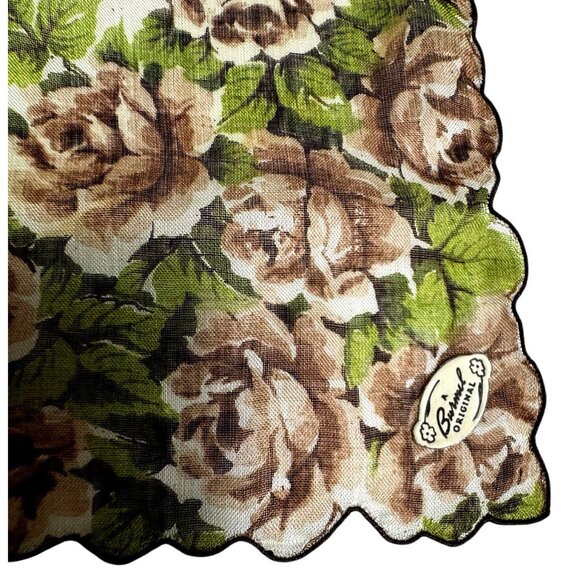 Embroidered handkerchief hankie 13 in. by 13 in. Brown and white embroidered edg - Picture 7 of 10